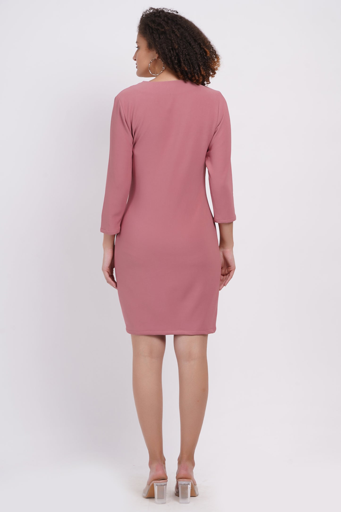 V Neck A line Dress Dusty Pink