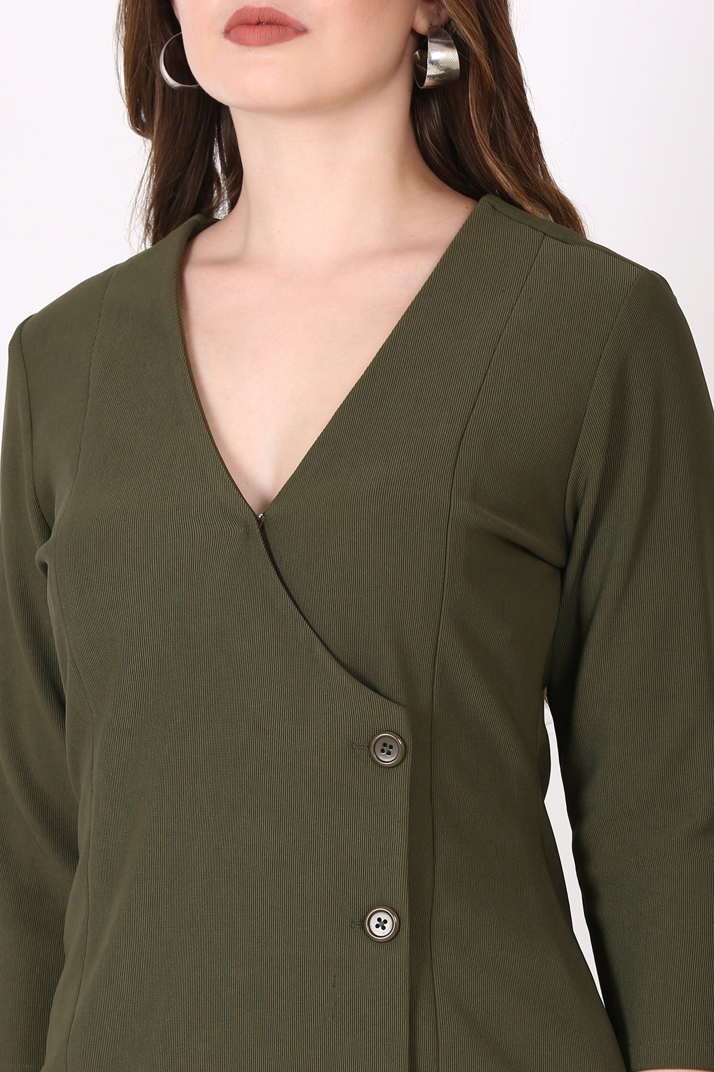 V Neck A line Dress Dark Green