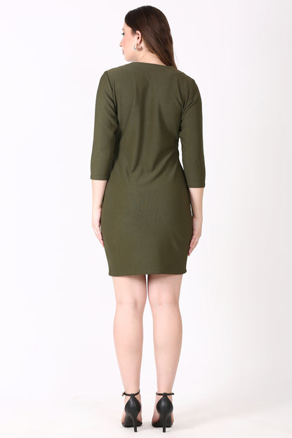 V Neck A line Dress Dark Green