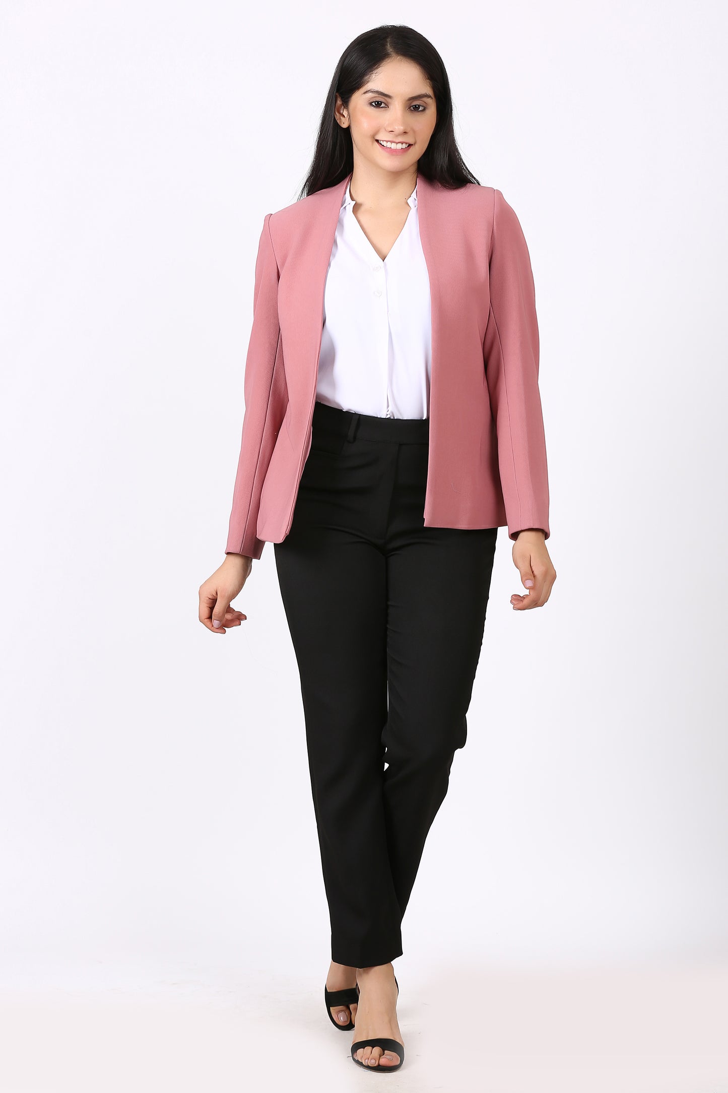 Lapel less Open front Knit Blazer