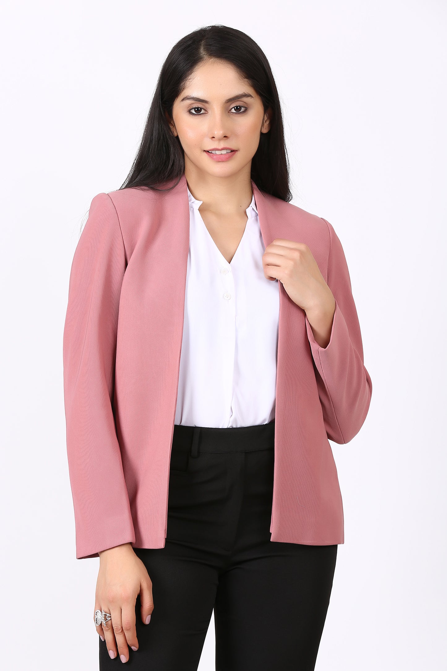 Lapel less Open front Knit Blazer