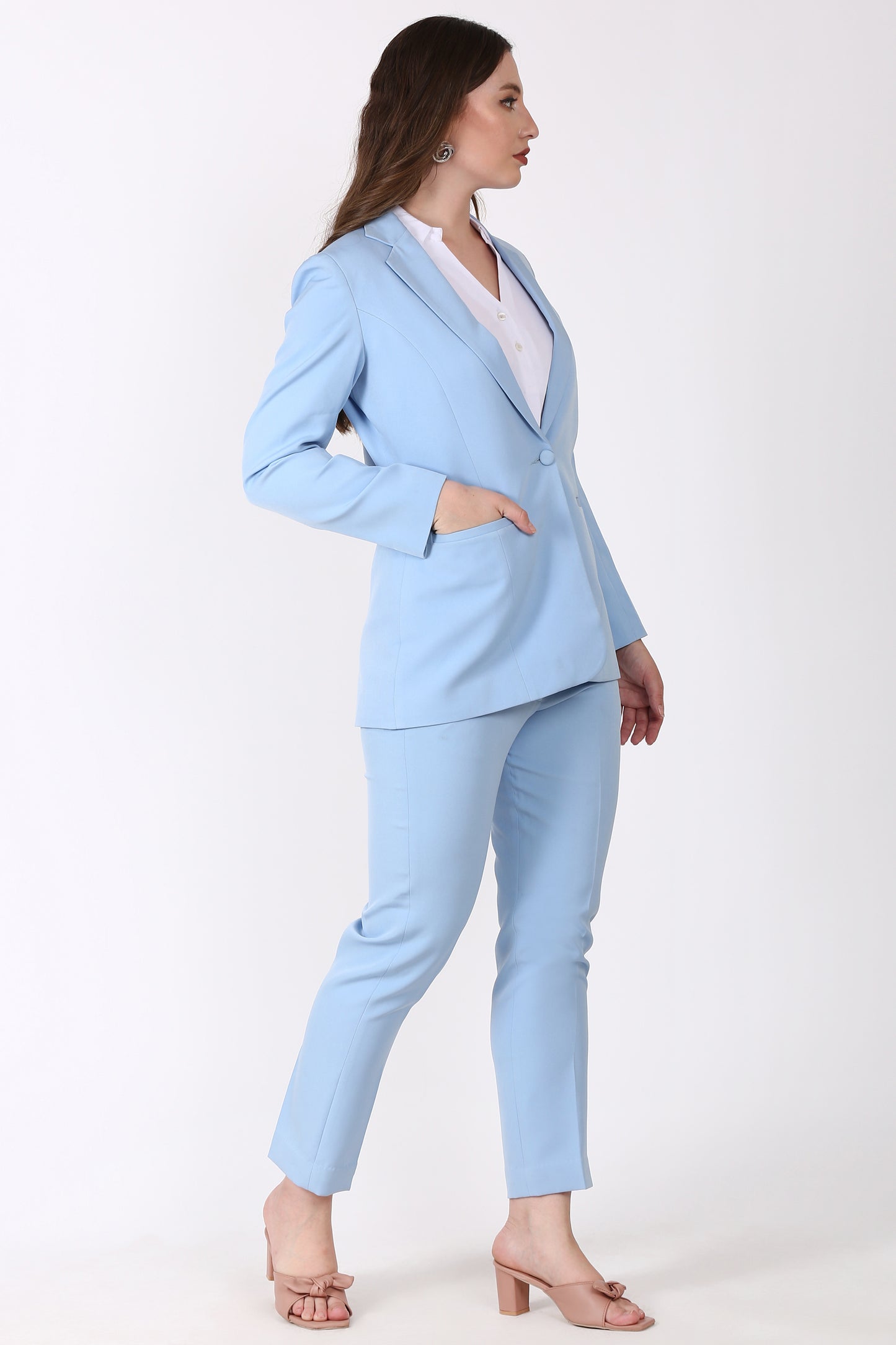 Notch collar Light Blue Pant suit