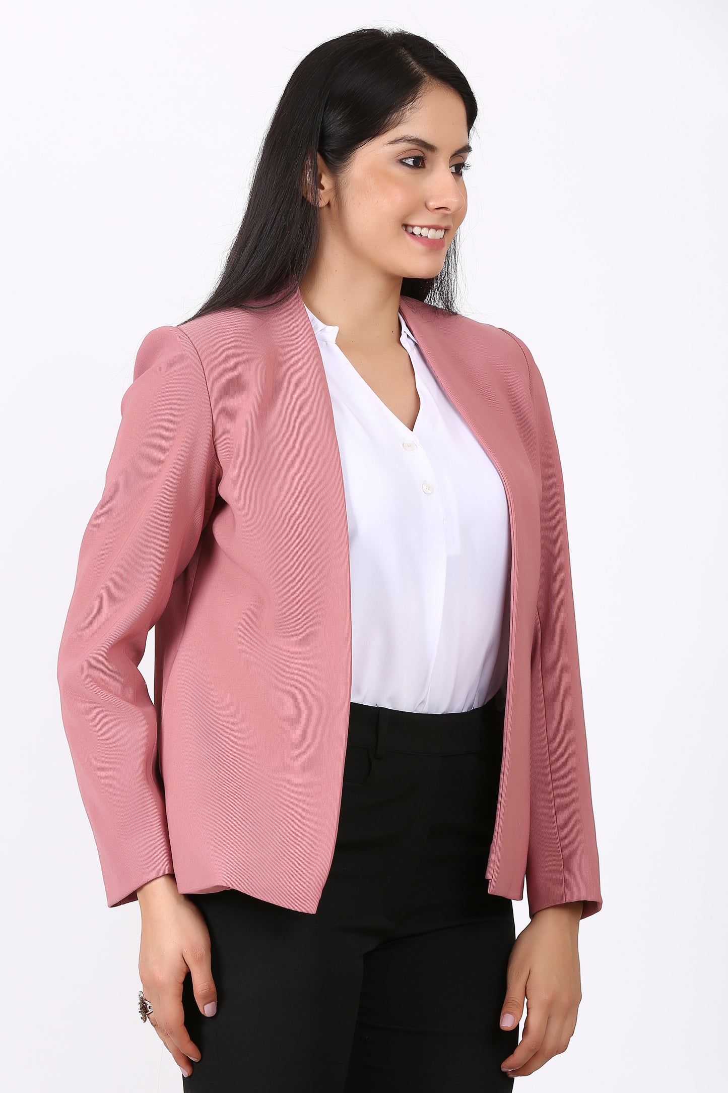 Lapel less Open front Knit Blazer