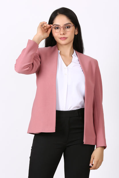 Lapel less Open front Knit Blazer