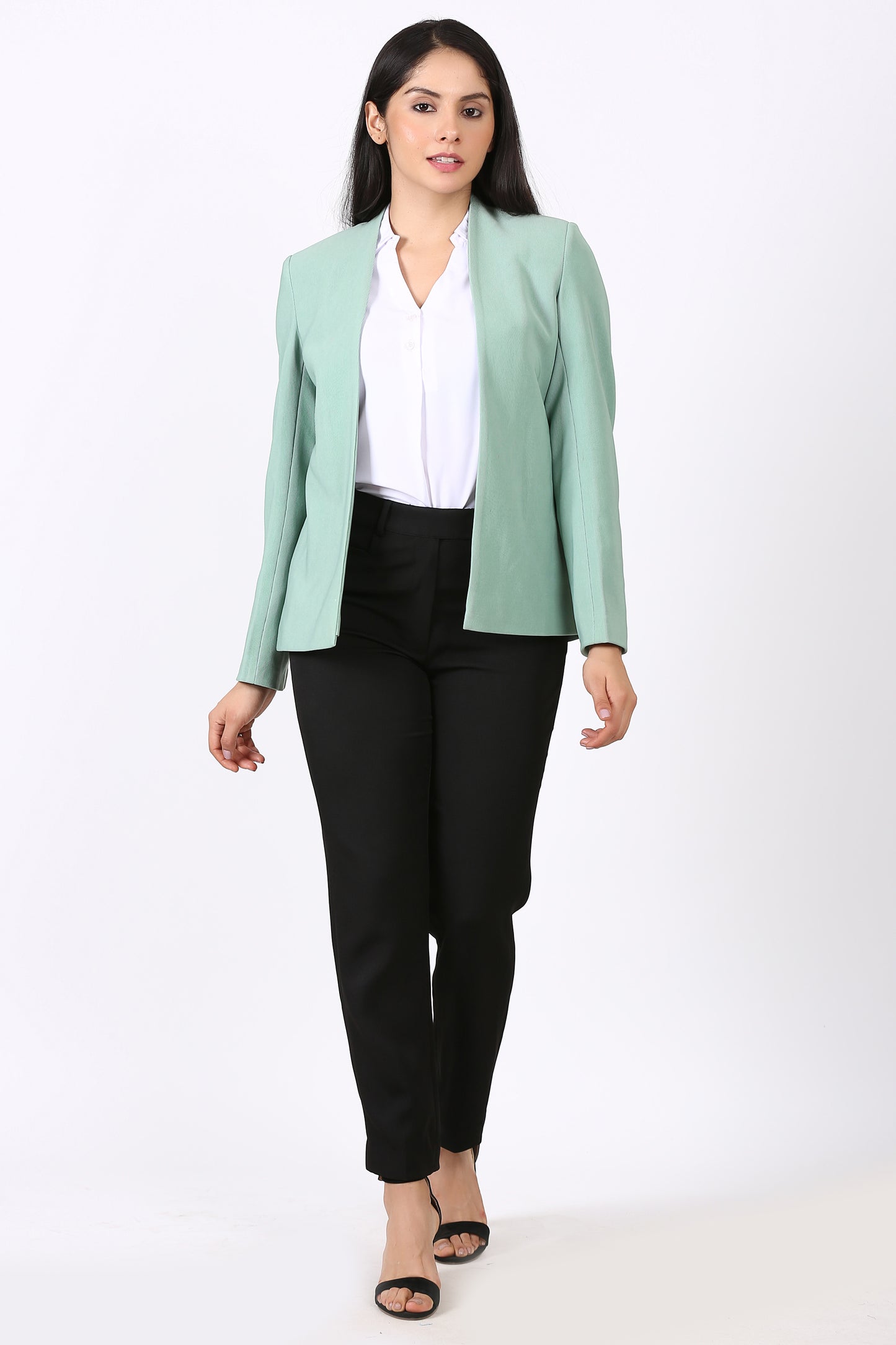 Lapel less Open front Knit Blazer