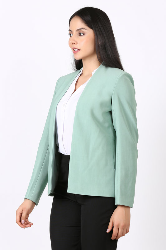 Lapel less Open front Knit Blazer