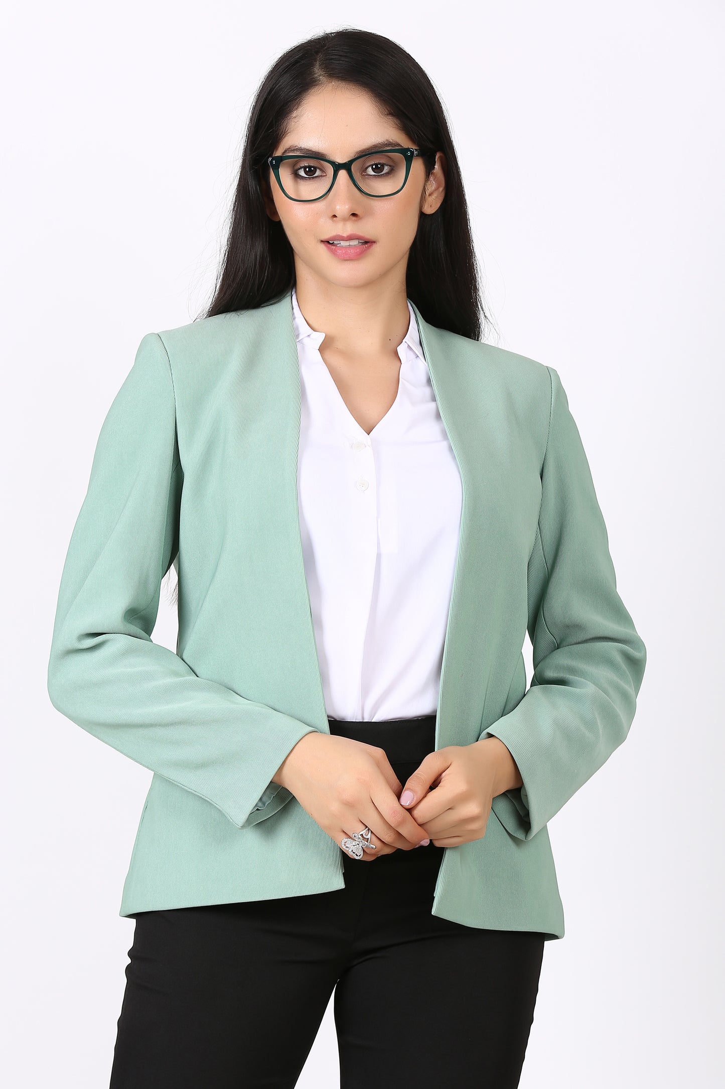 Lapel less Open front Knit Blazer