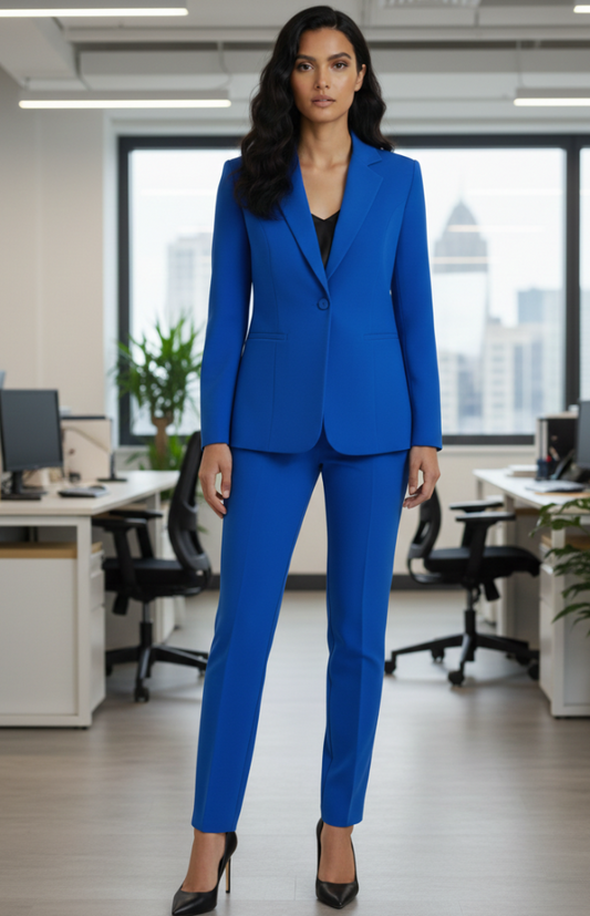 Women Notch collar Blazer Pant suit Set (Royal Blue)