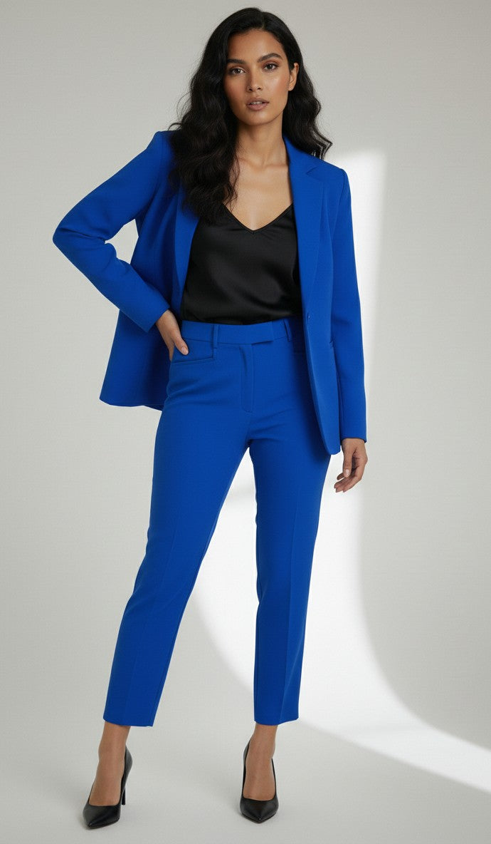 Women Notch collar Blazer Pant suit Set (Royal Blue)