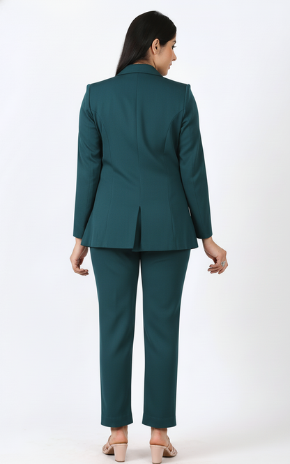 Women Notch collar Blazer Pant suit Set (Bottle Green)