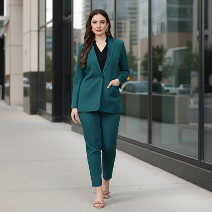 Women Notch collar Blazer Pant suit Set (Bottle Green)